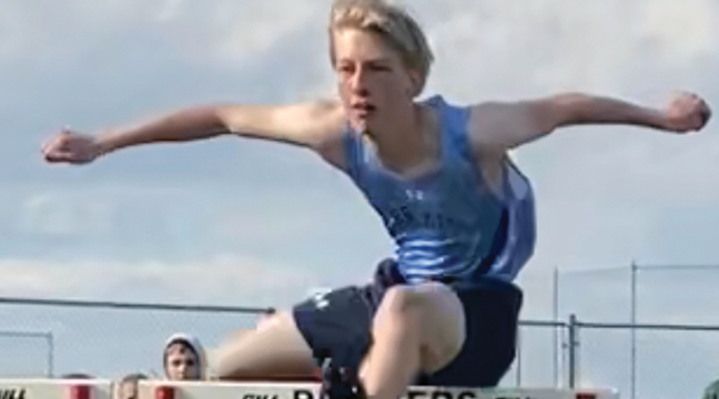 MICHAEL SCHMIDT soared over the hurdle in his race This week. (Submitted Photo)