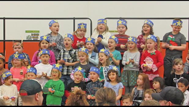 CLEARVIEW SPANISH IMMERSION KINDERGARTENERS  (left) sing La Nanita Nana during the concert Thursday. (Photos by Penny Leuthard)