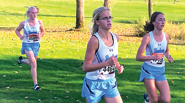 KATELYN BROWER, TASHA BERTHIAUME AND BROOKLYN KAREL kept pace at last Tuesday’s meet on the Local 9 Golf Course at Pebble Creek. (Submitted Photo).