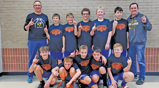 The Big Lake boys (B61) 6th grade basketball team took first at the Princeton Tip Off tournament on Saturday, January 29th. They played against Dassel-Cokato, Grand Rapids, and Chicago Lakes. Big Lake was 3-0 in the tournament. The Hornets played with fast offense and aggressive defense. Congratulations boys!! (Submitted photo.)