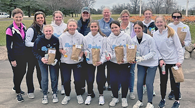 The Becker girls golf team was named regular season M8 Conference Champions this week after a stellar season.  Pictured, front from left,  Alexa Voller, Nora Pilarski, Kylee Rick and Hannah Hyttsten.  Back: Layla Mathews, Avery Johnson, Ashley Reed, Gretchen Graftaas and Emma Benson .(Submitted Photo).