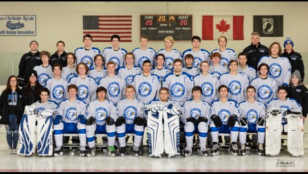    THE BECKER-BIG LAKE EAGLES hockey team this year has 32 players - and will move up to participate in Missisisippi 8 Conference play. They have six games under their belt already. (Submitted Photo)