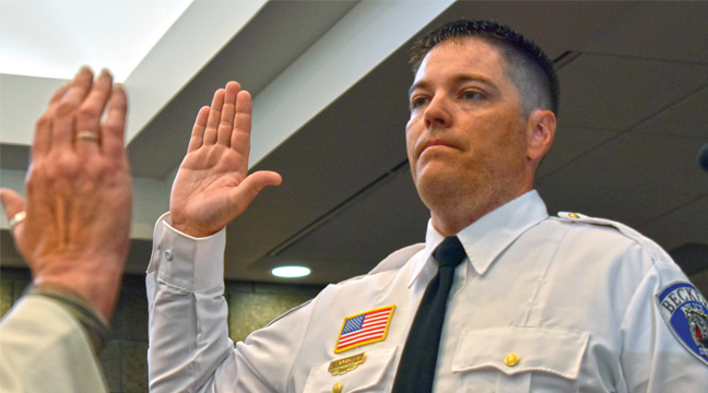 CHRIS LINDBLOOM was officially sworn-in as new Becker Police Chief at the latest city council meeting. (Submitted Photo by Tony Nahrgang).