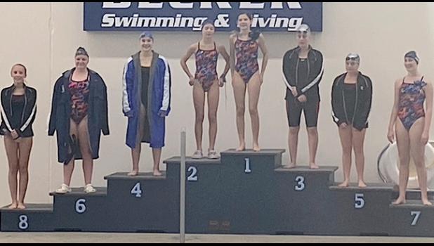 THE BULLDOGS DOMINATED THE 200 IM, taking home 1st (Grace Wynia), 2nd (Lucy Pink), 6th (Monica Zimmerman) and 7th (Brianna Dahle). (Submitted Photo)