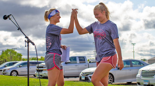 Dawn Bengtson, race coordinator, congratulates Dani Nuest on her 2nd place finish. (Submitted photo.)