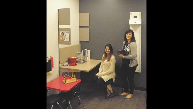Kristen Bricko (left) and WIC Coordinator Lindsey Ahlert in one of the new WIC exam rooms in the Health & Human Services Dept. at the Sherborne County Government Center. (Photo by Ken Francis.)