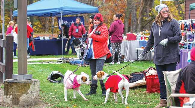 FIRST MEETING?  Here we see two dogs going nose-to-nose at Becker’s Barktoberfest Saturday at City Park. It was a cold and blustery day, but owners and their pets made it out to the annual event despite the unseasonal weather. (Patriot Photo by Bill Morgan)