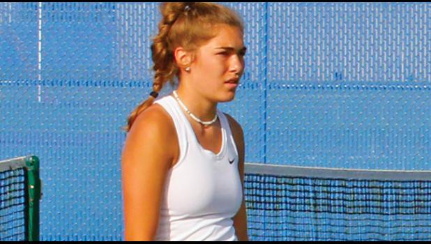 DOUBLES STAR Jackie Yoerg (above) and her partner Jazlyn Toedter (not shown) won all three of their matches at #2 doubles against North Branch, Minnehaha and Rocori. (Photo by Bill Morgan).