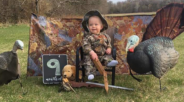 Young Palmer turkey enthusiast Owen Kozak was all smiles during turkey hunting season. Owen’s parents are Cassie and Brandon Kozak. Brandon is an avid hunter as time permits with his duties on the family farm near Palmer and fatherly duties. (Submitted Photo).