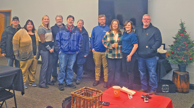 HOLIDAY CHEER. Clearwater EDA hosted a Holiday Business Networking Open House at Clearwater Lions Park Pavillion Tuesday, December 9th from 8am to 9am. Pictured: Chris and April Vasecka (Irrigation Management), Jenny Mossman (American Heritage National Bank), Kris Crandall (AGC Agency), Tom and Teresa Plaggerman (Clearwater Parts City Auto Parts), Jacob Johnson (Premier Real Estate), Lori Johnson (Root of Wellness), Kimberlie Gramsey (Community Development Specialist for the City of Clearwater), Mark Muller (TelCom Construction).