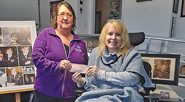 Santiago Lions Club member Tracy Emmans Daudt recently had the privilege to meet Launette Figliuzzi and her husband Tom Figliuzzi and present them with a check from area Lions Clubs and a local resident.(Submitted photo).