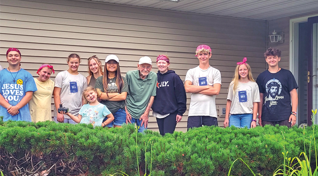 A LOCAL ELDERLY MAN (right photo) was the beneficiary of the generosity imparted by youth groups under the guidance of Becker’s Great River Faith in Action organization. (Submitted Photo).