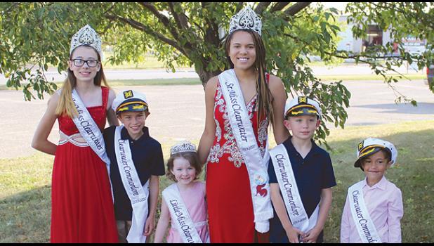 CLEARWATER CROWNED six new ambassadors during last Friday’s Heritage Days Celebration. (From left) Junior Miss Clearwater Madalyn Chapman, Junior Commodore Brayden Galloway, Little Miss Clearwater Emma Vrchota, Miss Clearwater Tiffany Chapman, Junior Commodore Bentley Vrchota and Junior Commodore Jase Henderson. (Photo by Ken Francis.)