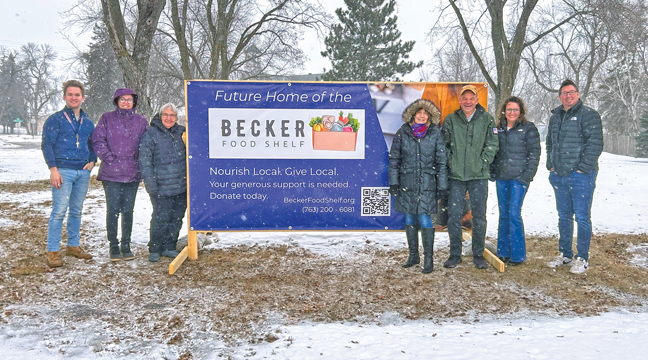 Board members and volunteers from the Becker Food Shelf met this week at the future site of the new building that will provide service to the Becker community.  Pictured: Shane Rademacher, Emma Hoard, Marilyn Danielson, Susan Dunbar, Pastor David Johnson, Tanya Danielson and Rev. Gerry Bass (Submitted Photo).