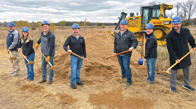 BLPD Captain Sam Olson,  BL Community Development Director Marie Popp, Mayor Paul Knier, M&M owners Mike and Matt James, BLEDA President Alan Heidemann, and City’s Planning Commission member Tony Velishek.  (Patriot Photo by Don Bellach)