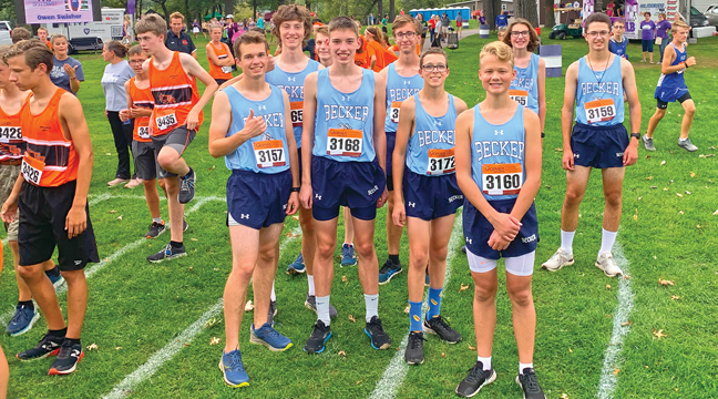 Becker’s  JV runners prepare at the line for their race at the Myron Ahle Lucky Lindy meet in Little Falls last week. (Submitted Photo)