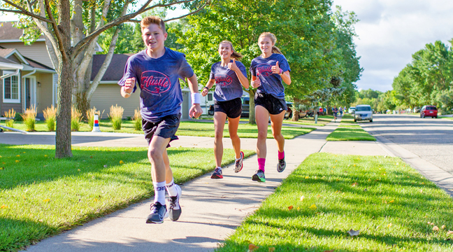 Odin Duncombe, Bella Duncombe and Ella McDonald kept a steady pace during the run. (Submitted photo.)