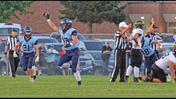 LINEBACKER BRAYDEN WEBER emerged from the scrum of players with the ball after a critical fumble by Hutchinson down by Becker’s goal line.