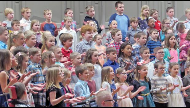 BPS SECOND GRADERS perform at their spring concert last week. (Photo by Penny Leuthard)