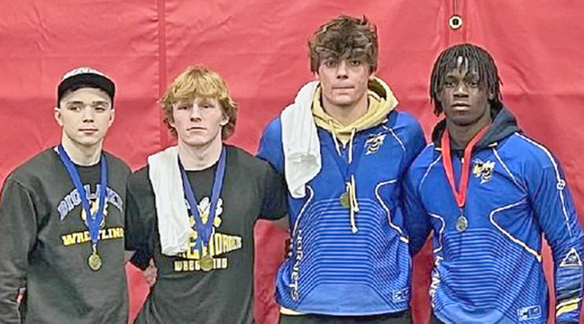 Four Hornets competed in the state wrestling tournament last weekend.  From left: Cash Stortz, Zach Smith, Carson Gellerman and Charles Mikely. (Website Photo.)