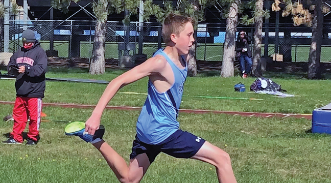 Carter Reckelberg has been a solid performer for the Bulldog track team and is shown here during his Triple Jump performance last week in Becker (submitted photo). 