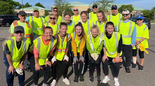 MEMBERS OF THE BECKER LIONS CLUB AND GIRLS BASKETBALL TEAM teamed up to clean up a stretch of Hwy. 10. (Submitted photo.)