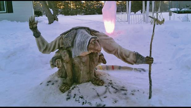 PAUL LARCOM IS AT IT AGAIN! Becker’s famous snow artist created this masterpiece this week outside his home at 12241 Sherburne Ave. in Becker. The sculpture is the Mystic from the movie, Dark Crystal. Stop by to see it soon since it will be covered with tons of snow this weekend if forecasts are correct! (Submitted Photo).