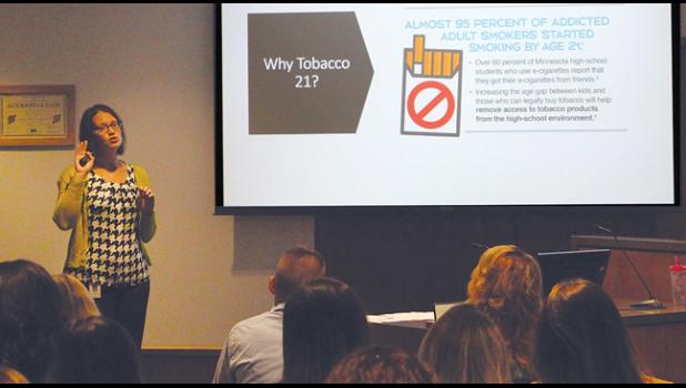 Amanda Larson of Sherburne County HHS spoke about the T21 Initiative - to pass an ordinance increasing the age to purchase tobacco products from 18 to 21. 