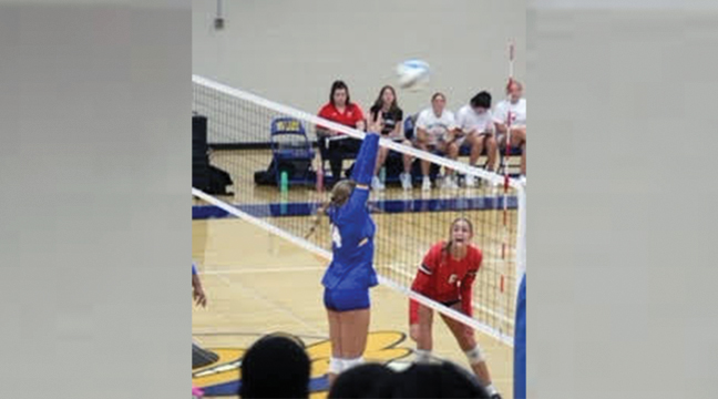  Taylor Kipka puts up a block against Mound Westonka. (Submitted Photo).