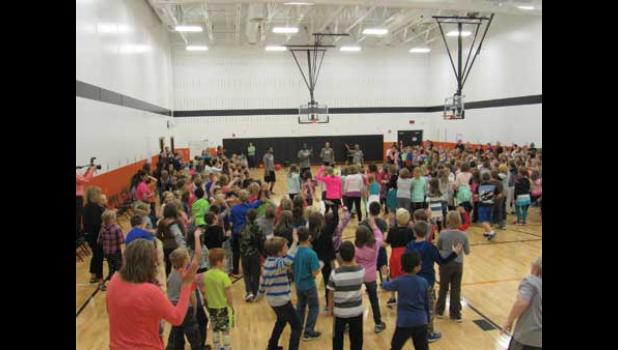 EXCITEMENT. The assembly concluded with the students jumping around in a dance party.