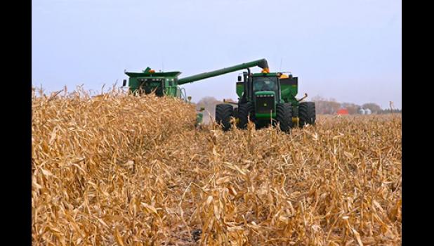 AREA FARMERS LIKE THIS ONE IN HAVEN TWP. are finishing up the fall harvest, with elevators like the one in Clear Lake being kept busy as they bring in their crops. (Photo by Penny Leuthard)
